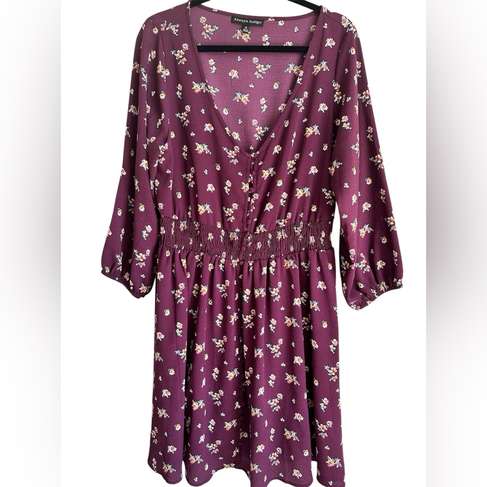 Chic Long Sleeve Floral Dress in Burgundy